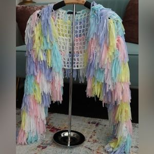 Fringe pastel crop jacket